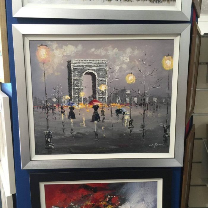 Framed painting of Paris Scene with Arc de Triomphe